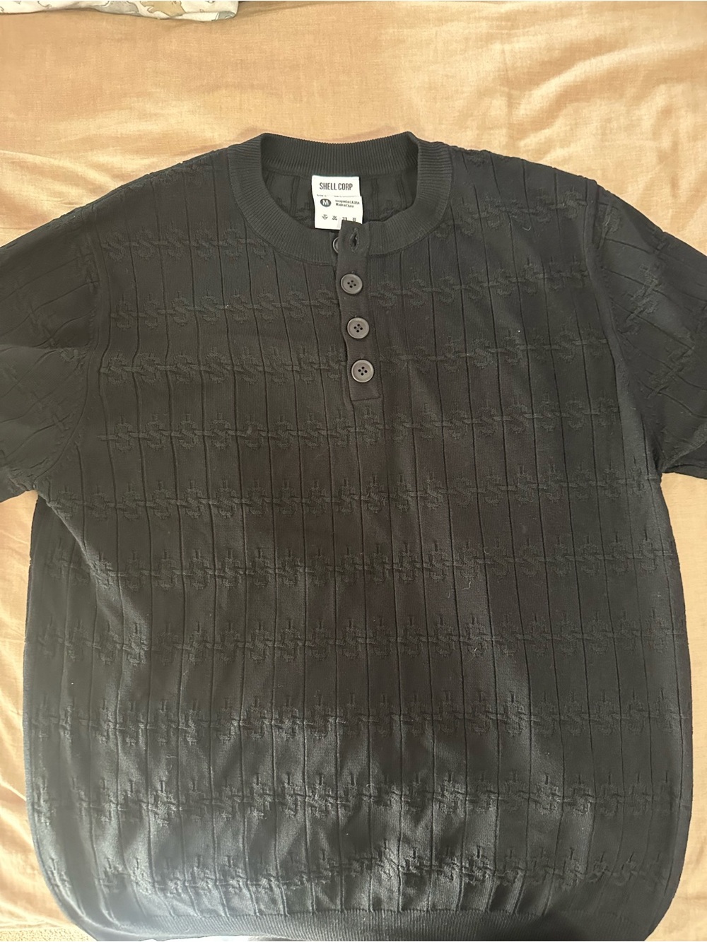 Black Short-Sleeve Henley Knit